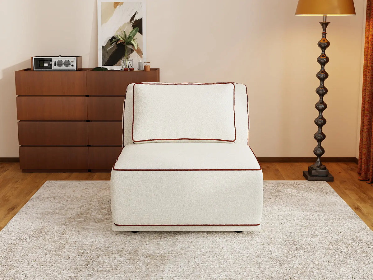 Deluxe Cloud 1-Seater Beige Small Space Single Sofa | 1-Piece, Bouclé Sherpa-Like Fabric, Easy To Clean — product view 3