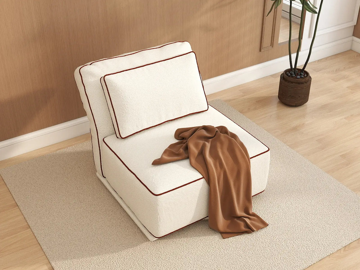 Deluxe Cloud 1-Seater Beige Small Space Single Sofa | 1-Piece, Bouclé Sherpa-Like Fabric, Easy To Clean — product view 5