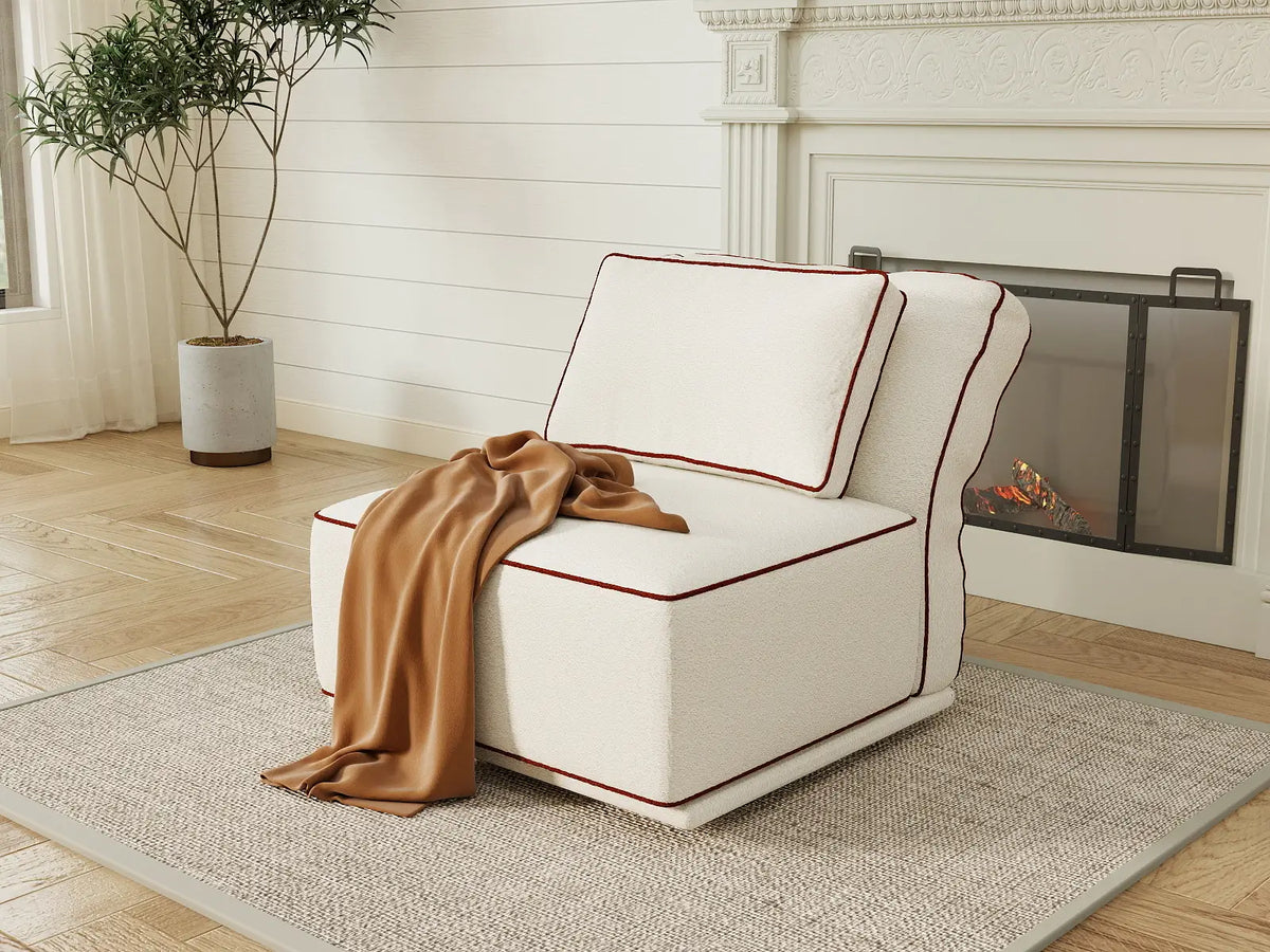 Deluxe Cloud 1-Seater Beige Small Space Single Sofa | 1-Piece, Bouclé Sherpa-Like Fabric, Easy To Clean — product view 6