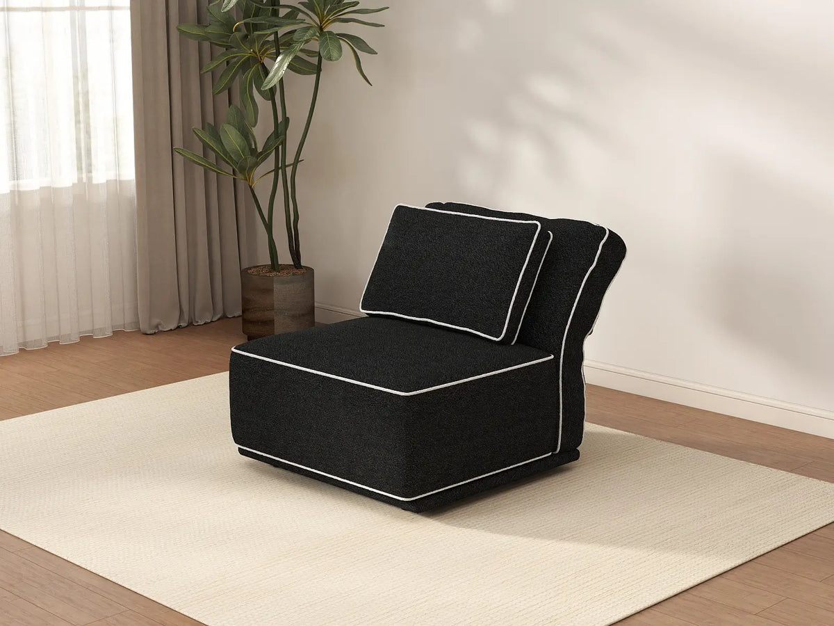 Deluxe Cloud 1-Seater Black Small Space Single Sofa | 1-Piece, Bouclé Sherpa-Like Fabric, Easy To Clean — product view 2