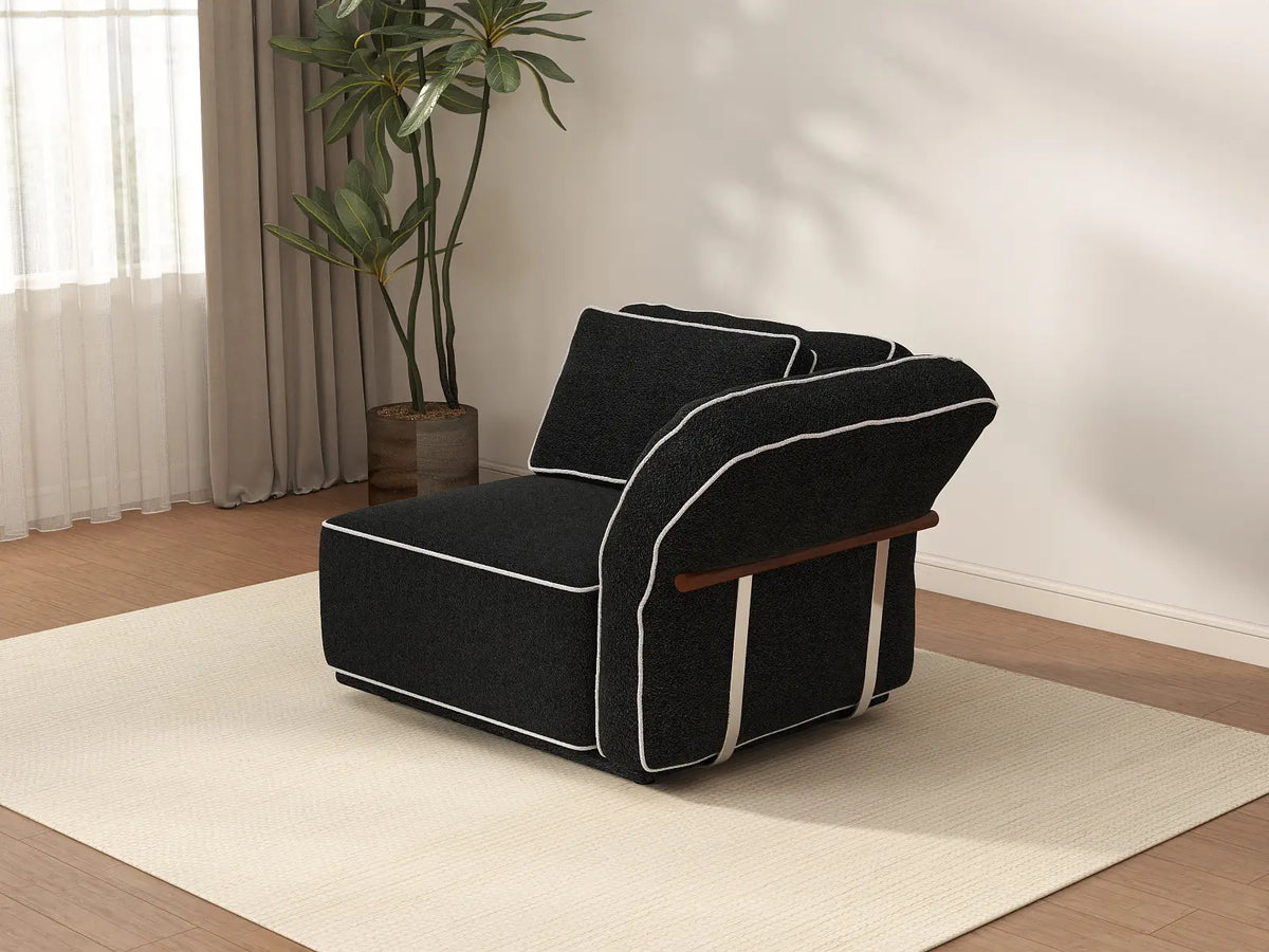 Deluxe Cloud 1-Seater Black Small Space Single Sofa | 1-Piece, Bouclé Sherpa-Like Fabric, Easy To Clean — product view 2