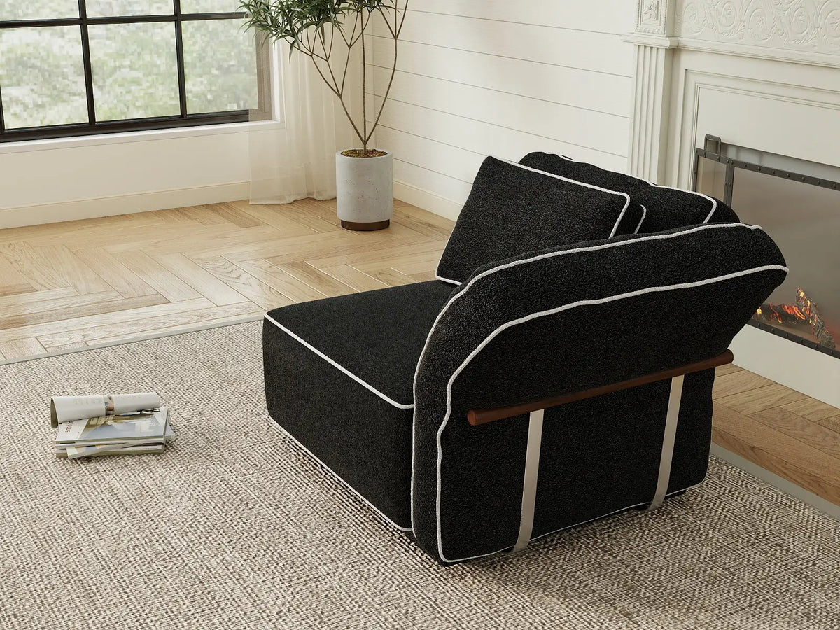 Deluxe Cloud 1-Seater Black Small Space Single Sofa | 1-Piece, Bouclé Sherpa-Like Fabric, Easy To Clean — product view 4