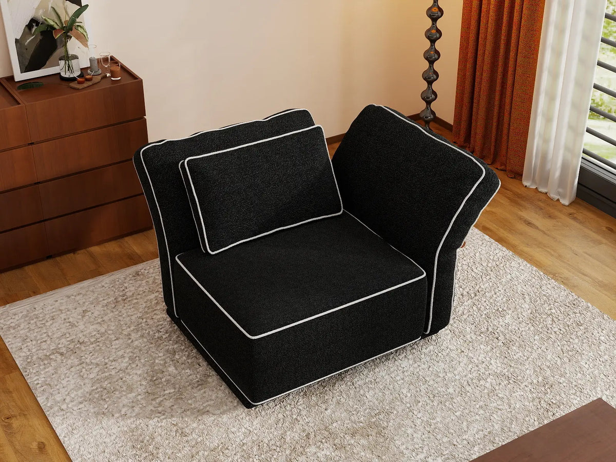 Deluxe Cloud 1-Seater Black Small Space Single Sofa | 1-Piece, Bouclé Sherpa-Like Fabric, Easy To Clean — product view 5