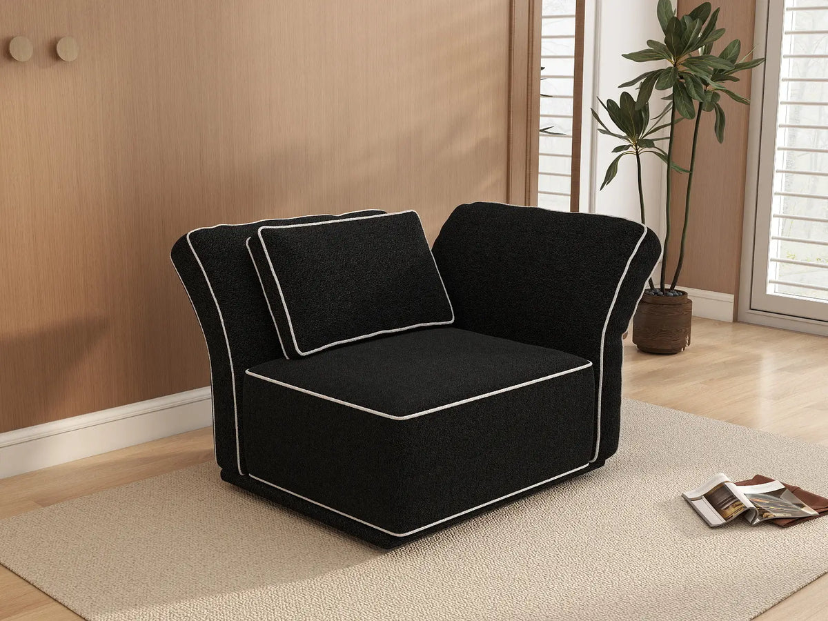 Deluxe Cloud 1-Seater Black Small Space Single Sofa | 1-Piece, Bouclé Sherpa-Like Fabric, Easy To Clean — product view 6