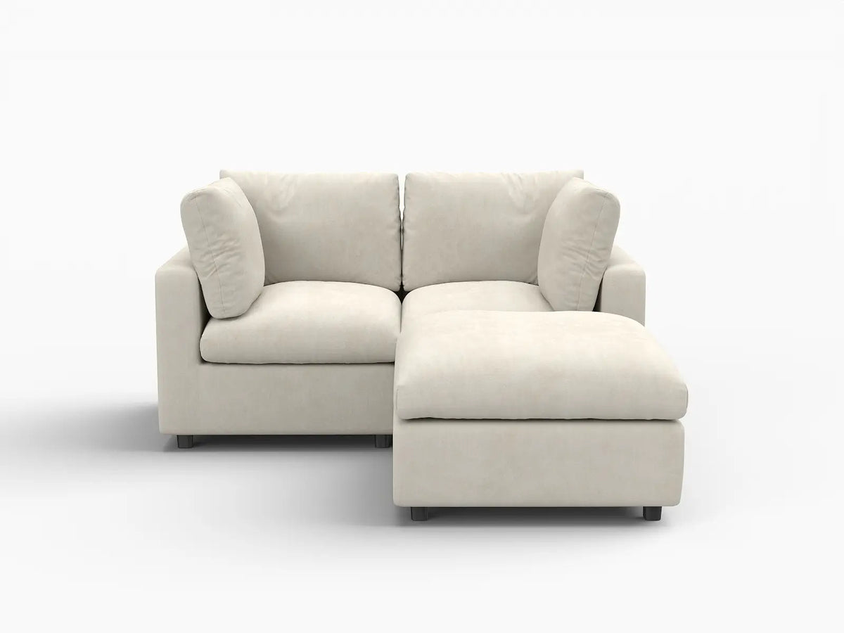 Deluxe Cloud 2-Seater Beige Small Space Chaise Sectional | 3-Piece (Includes 1 Ottoman), Linen-Blend Chenille Fabric, Easy To Clean — product view 7