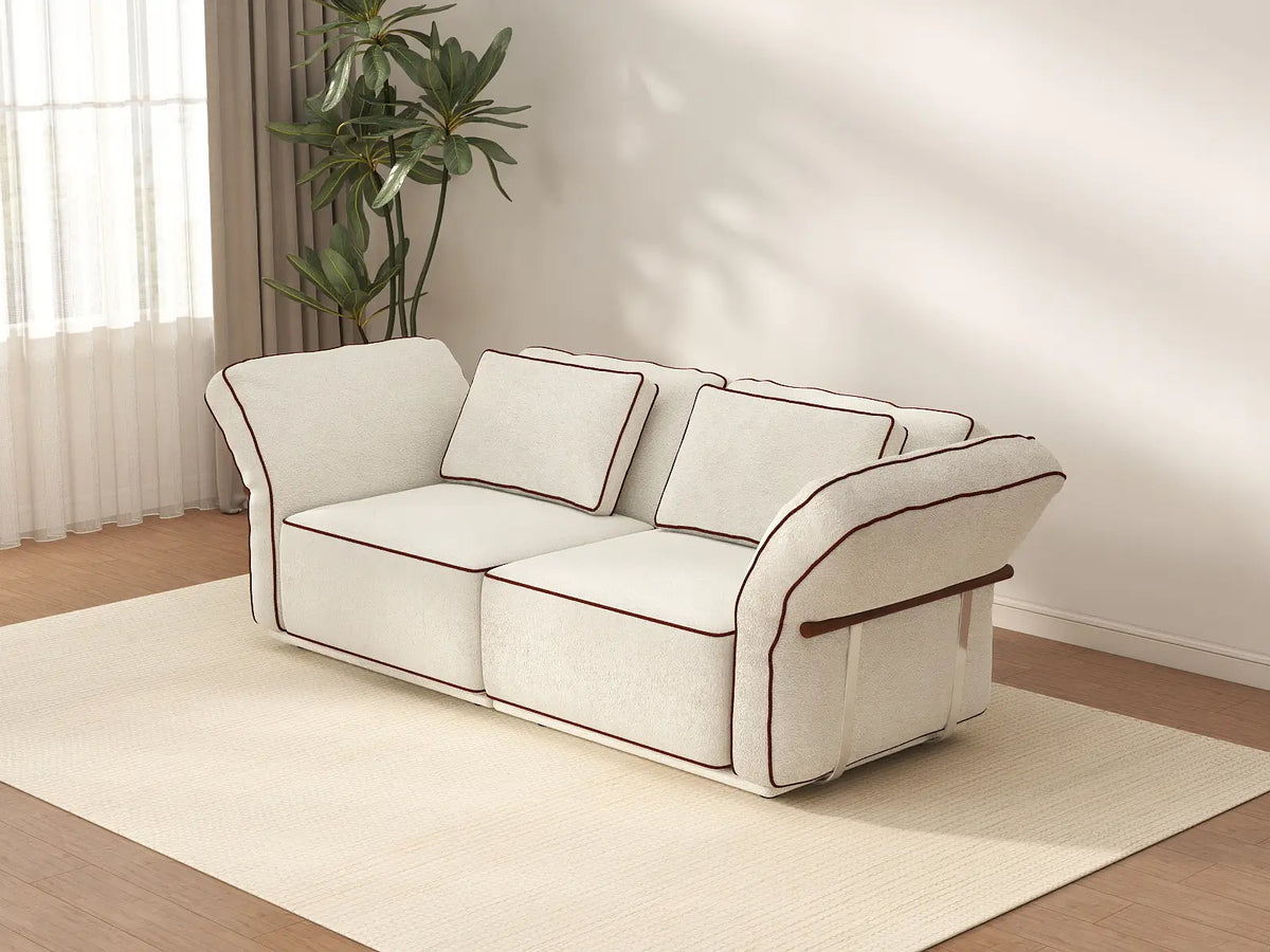 Deluxe Cloud 2-Seater Beige Small Space Loveseat | 2-Piece, Bouclé Sherpa-Like Fabric, Easy To Clean — product view 2