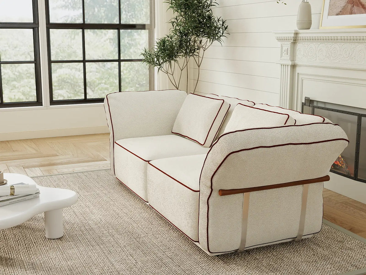 Deluxe Cloud 2-Seater Beige Small Space Loveseat | 2-Piece, Bouclé Sherpa-Like Fabric, Easy To Clean — product view 4