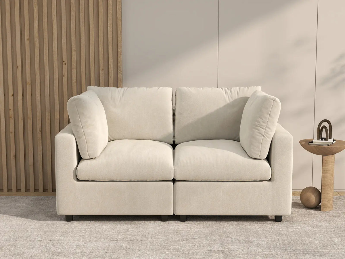 Deluxe Cloud 2-Seater Beige Small Space Loveseat | 2-Piece, Linen-Blend Chenille Fabric, Easy To Clean — product view 6