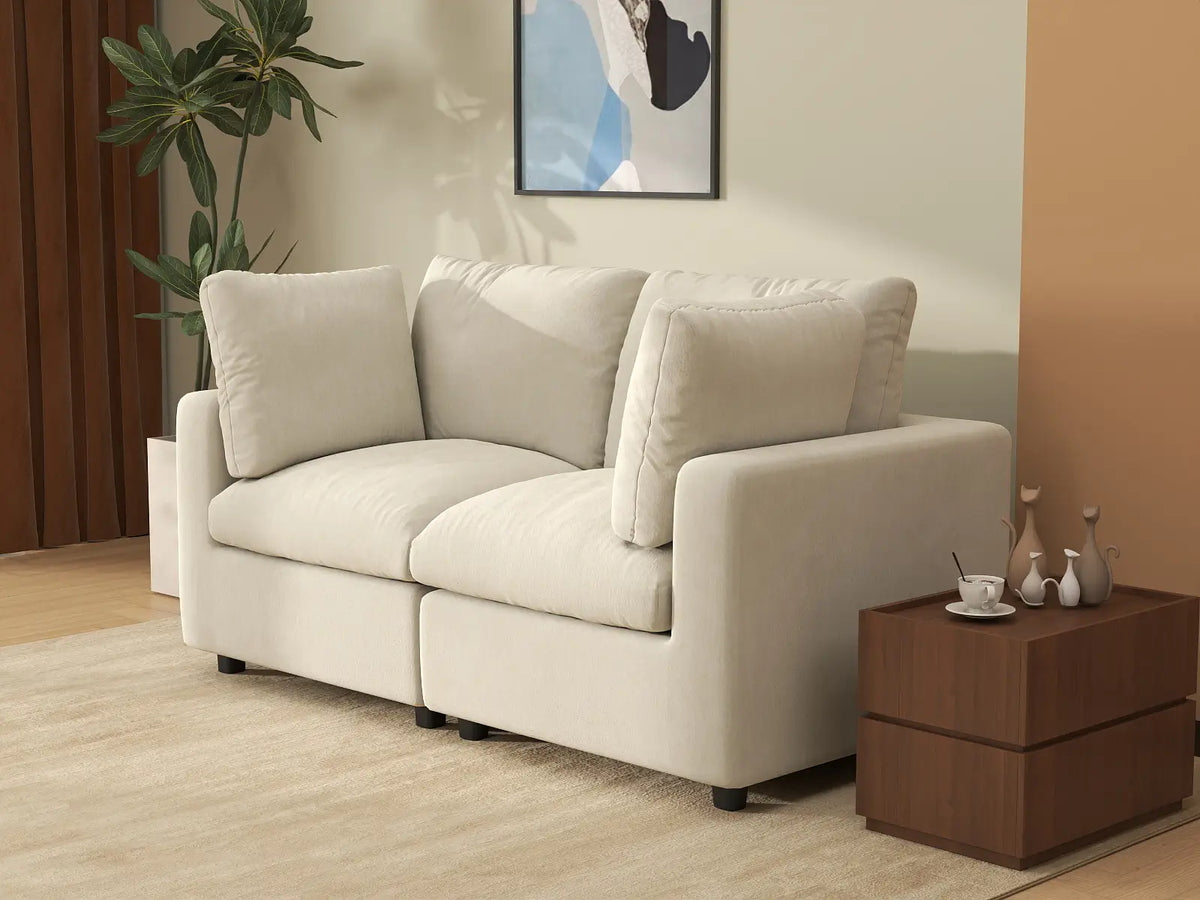 Deluxe Cloud 2-Seater Beige Small Space Loveseat | 2-Piece, Linen-Blend Chenille Fabric, Easy To Clean — product view 5
