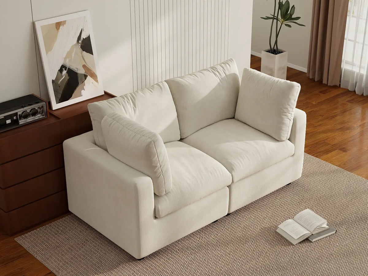 Deluxe Cloud 2-Seater Beige Small Space Loveseat | 2-Piece, Linen-Blend Chenille Fabric, Easy To Clean — product view 4