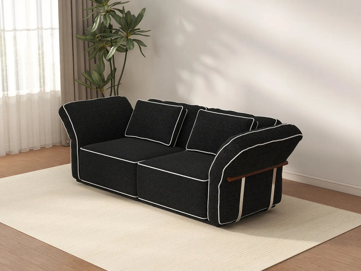 Deluxe Cloud 2-Seater Black Small Space Loveseat | 2-Piece, Bouclé Sherpa-Like Fabric, Easy To Clean — product view 2