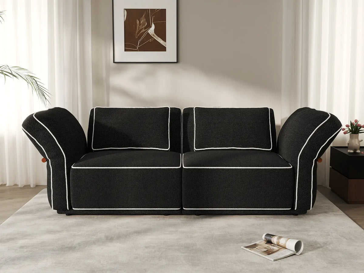 Deluxe Cloud 2-Seater Black Small Space Loveseat | 2-Piece, Bouclé Sherpa-Like Fabric, Easy To Clean — product view 3