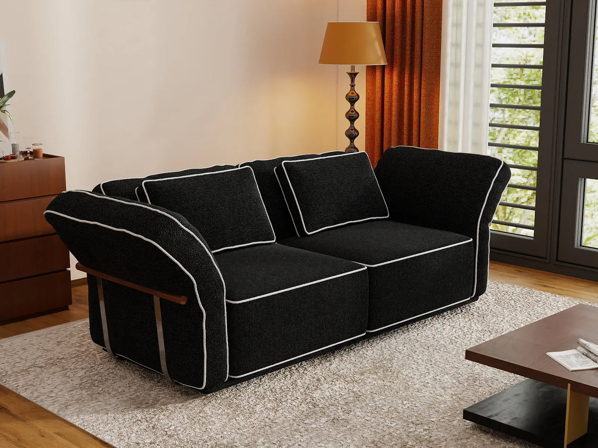 Deluxe Cloud 2-Seater Black Small Space Loveseat | 2-Piece, Bouclé Sherpa-Like Fabric, Easy To Clean — product view 6