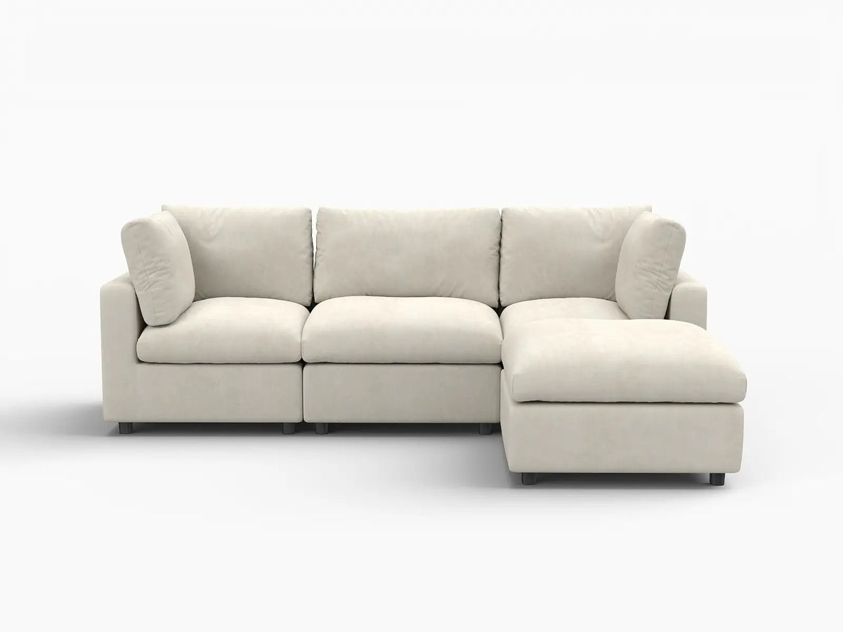 Deluxe Cloud 3-Seater Beige Large Space L-Shaped Sectional | 4-Piece (Includes 1 Ottoman), Linen-Blend Chenille Fabric, Easy To Clean — product view 7
