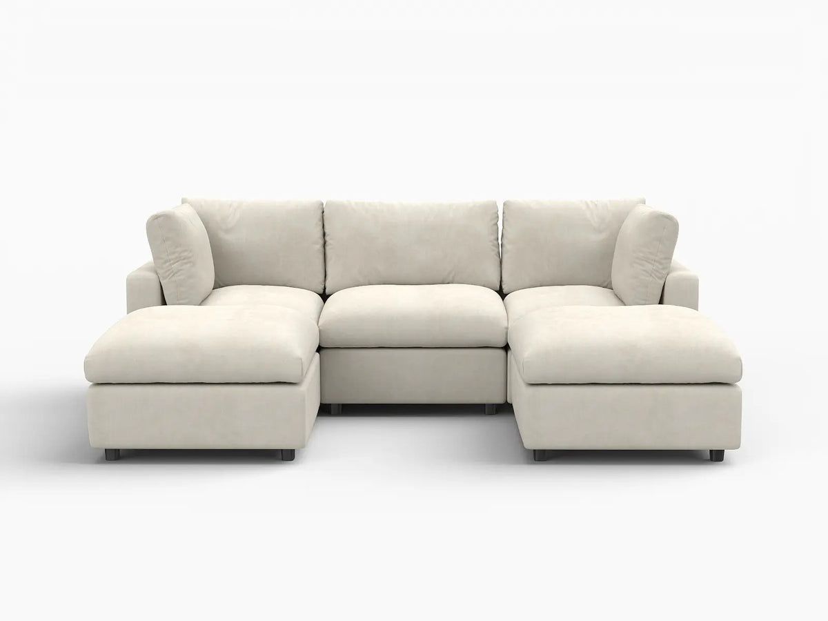 Deluxe Cloud 3-Seater Beige Large Space U-Shaped Sectional | 5-Piece (Includes 2 Ottomans), Linen-Blend Chenille Fabric, Easy To Clean — product view 7