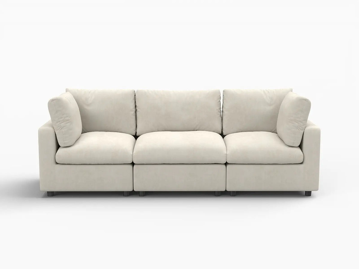 Deluxe Cloud 3-Seater Beige Small Space Couch Sectional | 3-Piece, Linen-Blend Chenille Fabric, Easy To Clean — product view 7