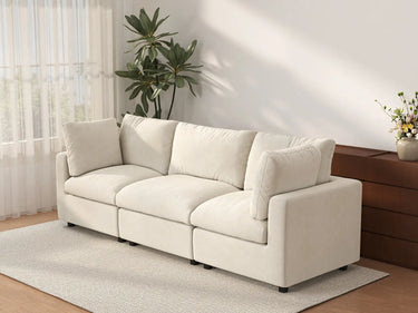 Deluxe Cloud 3-Seater Beige Small Space Couch Sectional | 3-Piece, Linen-Blend Chenille Fabric, Easy To Clean
