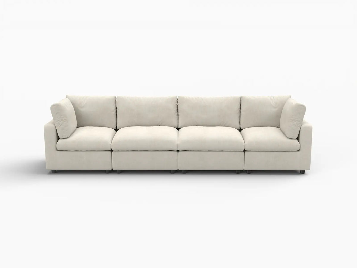 Deluxe Cloud 4-Seater Beige Large Space Couch Sectional | 4-Piece, Linen-Blend Chenille Fabric, Easy To Clean — product view 7