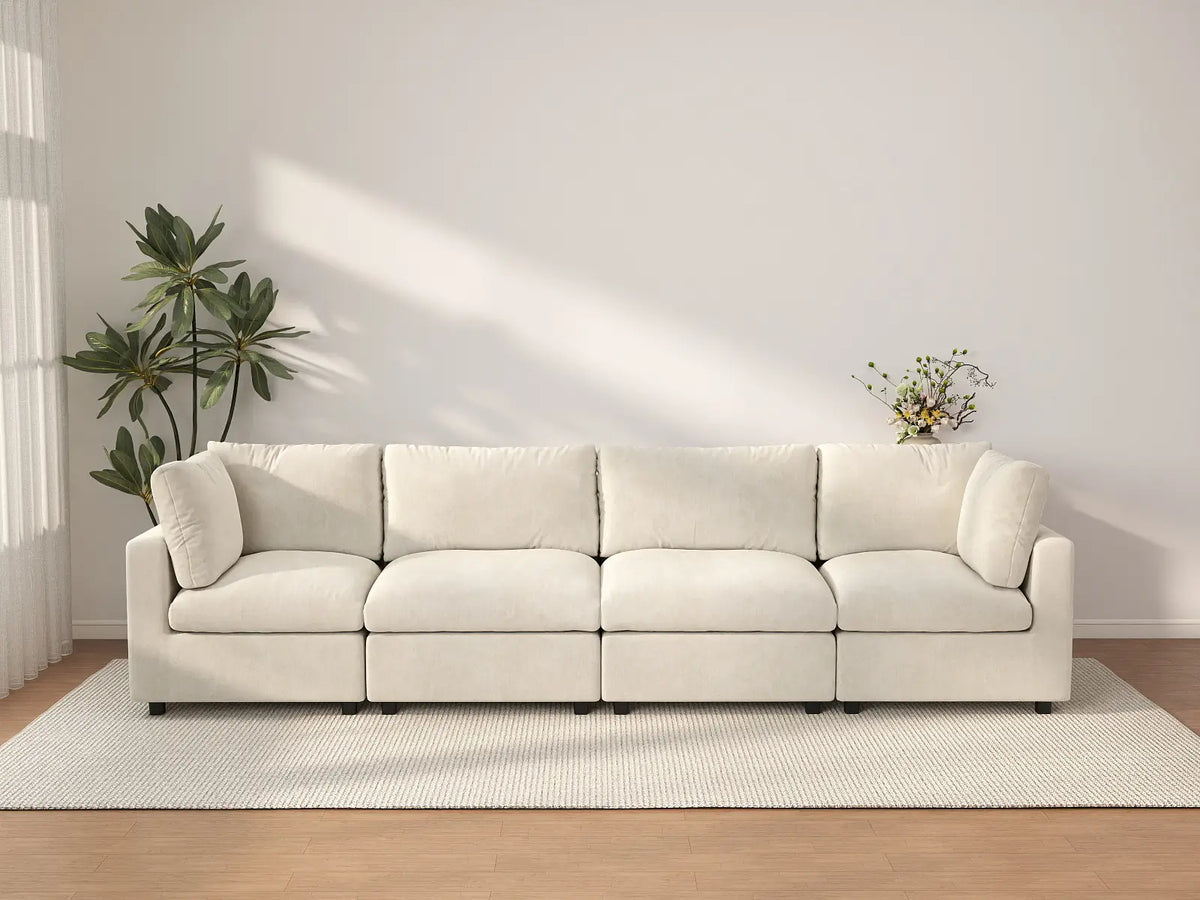 Deluxe Cloud 4-Seater Beige Large Space Couch Sectional | 4-Piece, Linen-Blend Chenille Fabric, Easy To Clean — product view 1