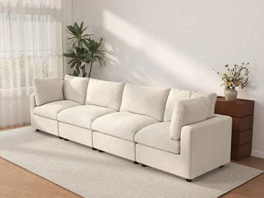 Deluxe Cloud 4-Seater Beige Large Space Couch Sectional | 4-Piece, Linen-Blend Chenille Fabric, Easy To Clean