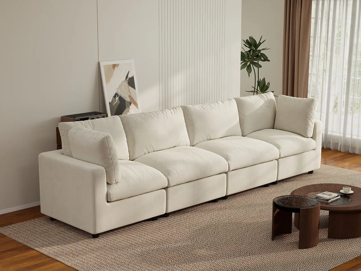 Deluxe Cloud 4-Seater Beige Large Space Couch Sectional | 4-Piece, Linen-Blend Chenille Fabric, Easy To Clean — product view 5