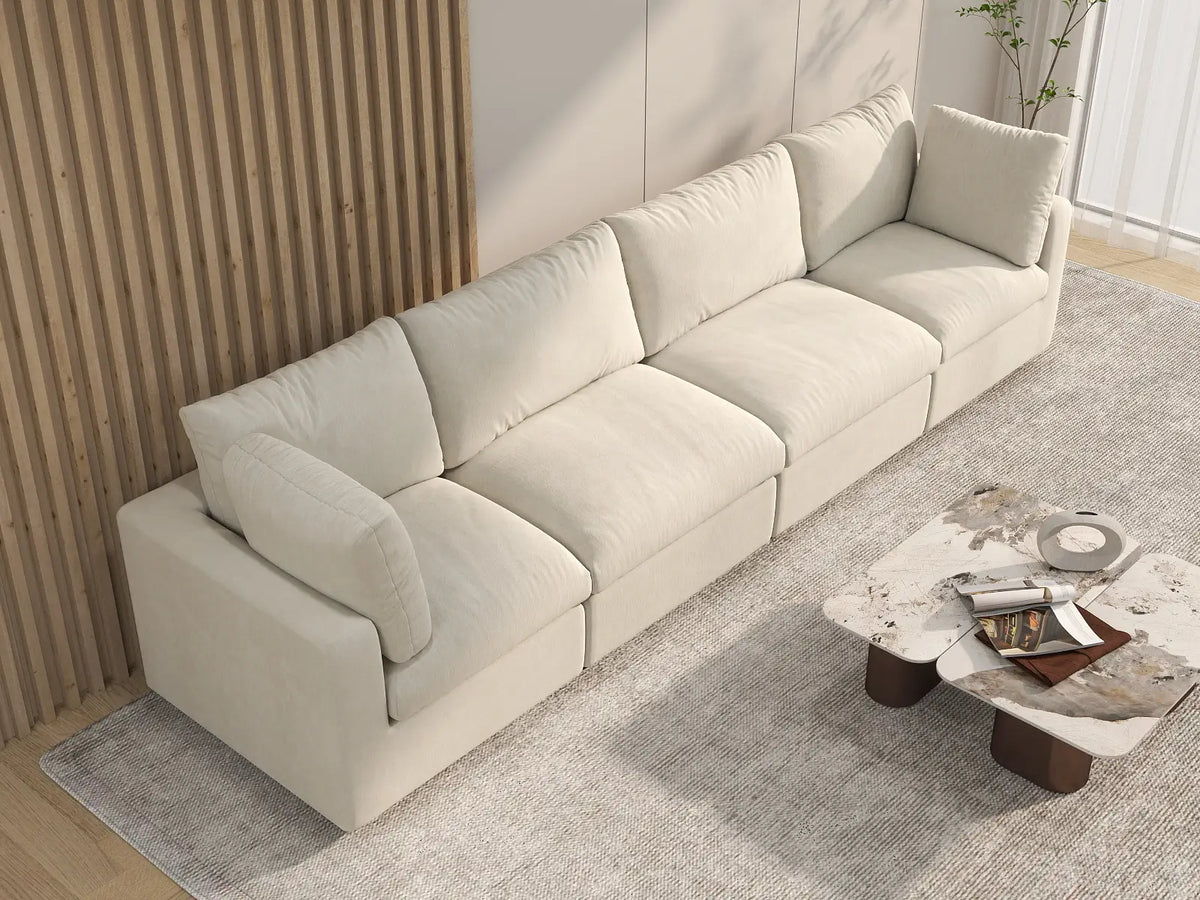 Deluxe Cloud 4-Seater Beige Large Space Couch Sectional | 4-Piece, Linen-Blend Chenille Fabric, Easy To Clean — product view 3