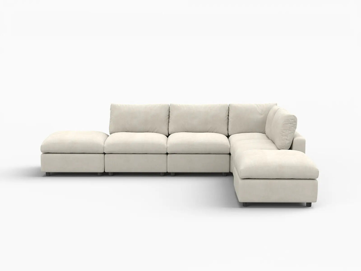 Deluxe Cloud 4-Seater Beige Large Space L-Shaped Sectional | 6-Piece (Includes 2 Ottomans), Linen-Blend Chenille Fabric, Easy To Clean — product view 7