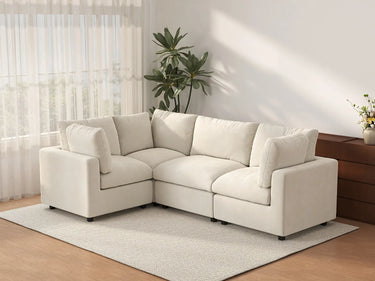 Deluxe Cloud 4-Seater Beige Large Space L-Shaped Sectional | 4-Piece, Linen-Blend Chenille Fabric, Easy To Clean