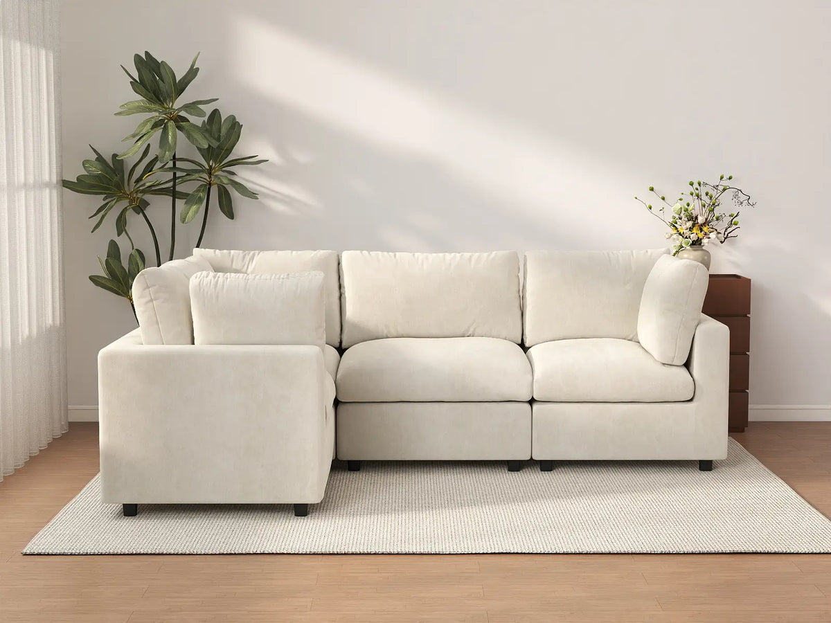 Deluxe Cloud 4-Seater Beige Large Space L-Shaped Sectional | 4-Piece, Linen-Blend Chenille Fabric, Easy To Clean — product view 1