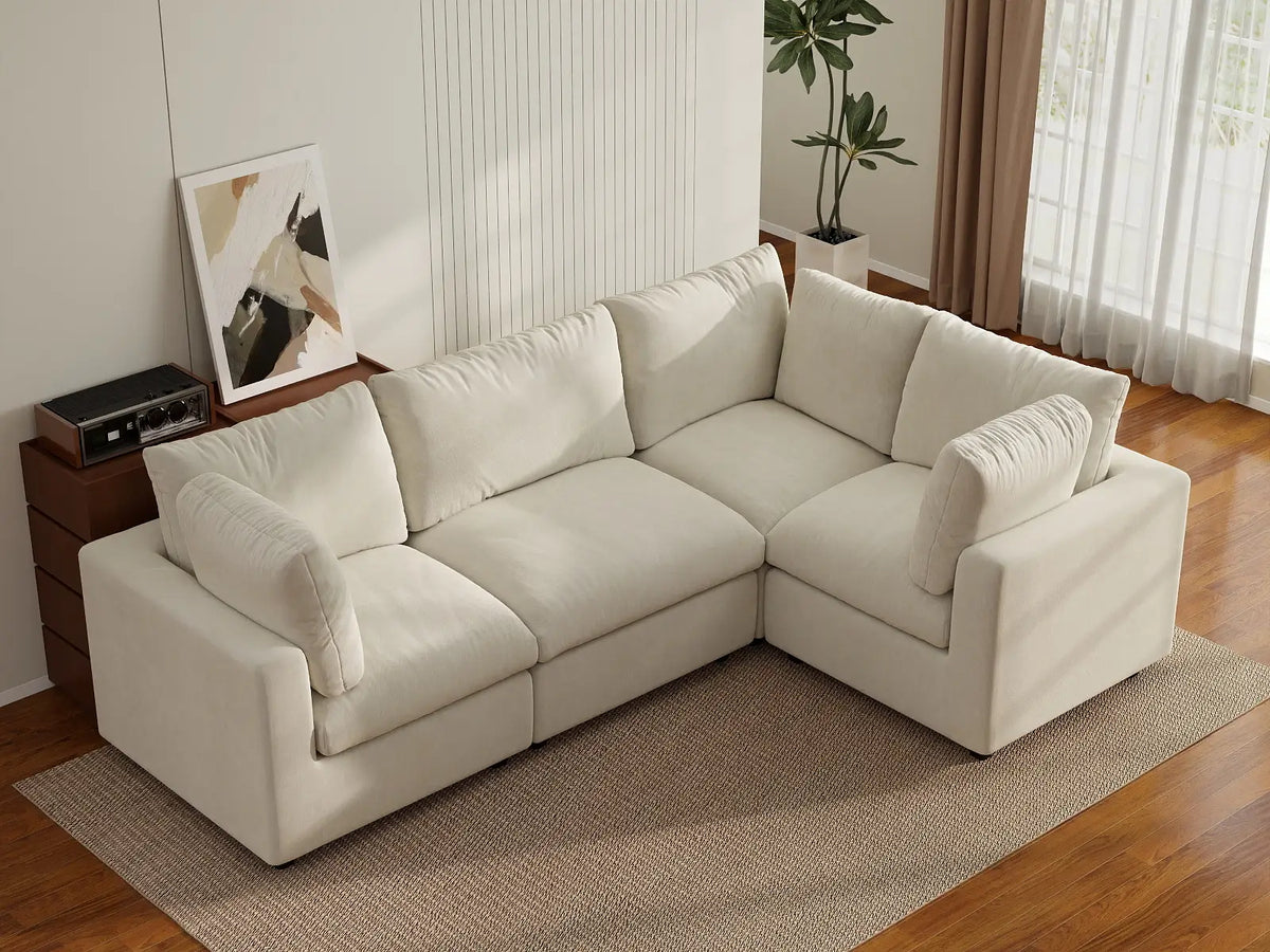 Deluxe Cloud 4-Seater Beige Large Space L-Shaped Sectional | 4-Piece, Linen-Blend Chenille Fabric, Easy To Clean — product view 5