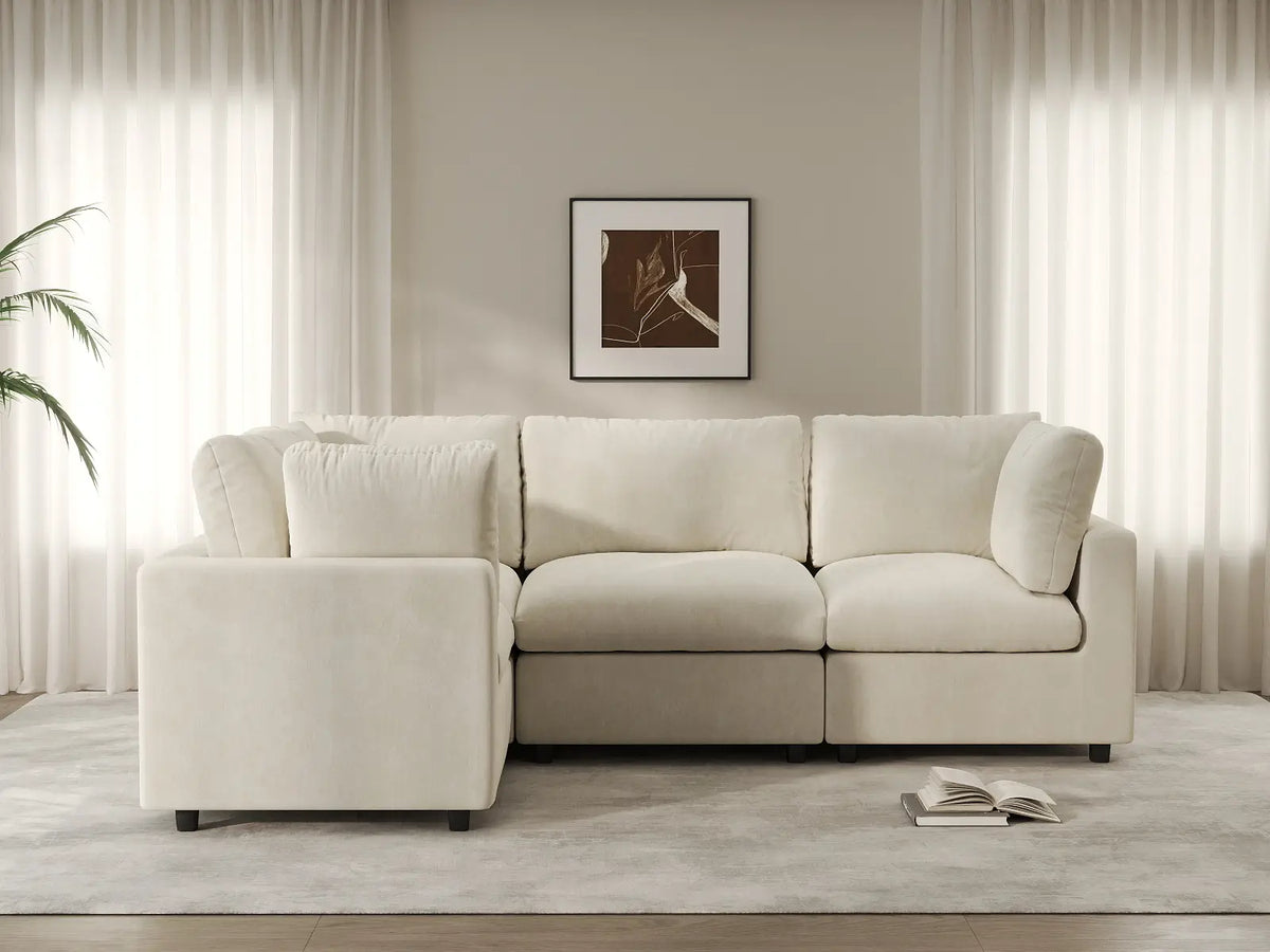 Deluxe Cloud 4-Seater Beige Large Space L-Shaped Sectional | 4-Piece, Linen-Blend Chenille Fabric, Easy To Clean — product view 3