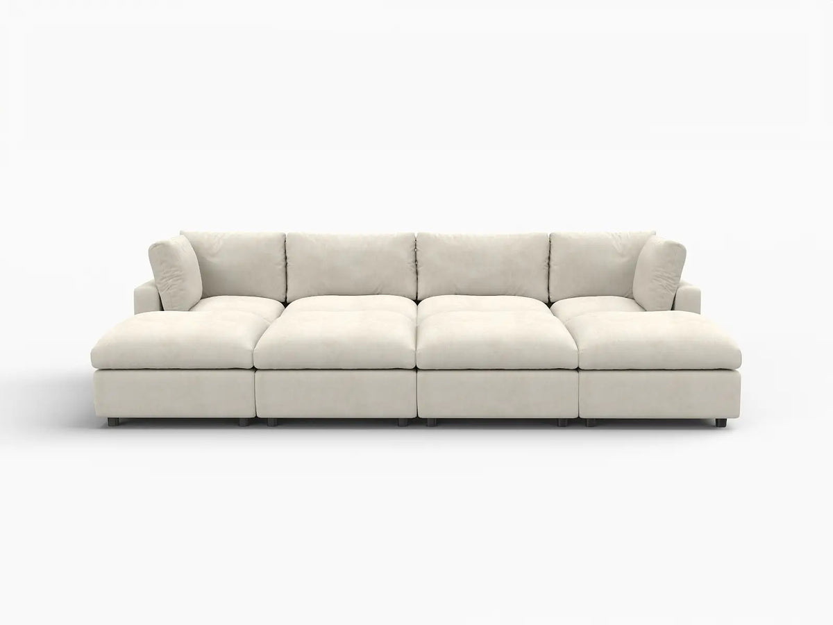 Deluxe Cloud 4-Seater Beige Open Space Pit Sectional | 8-Piece (Includes 4 Ottomans), Linen-Blend Chenille Fabric, Easy To Clean — product view 7