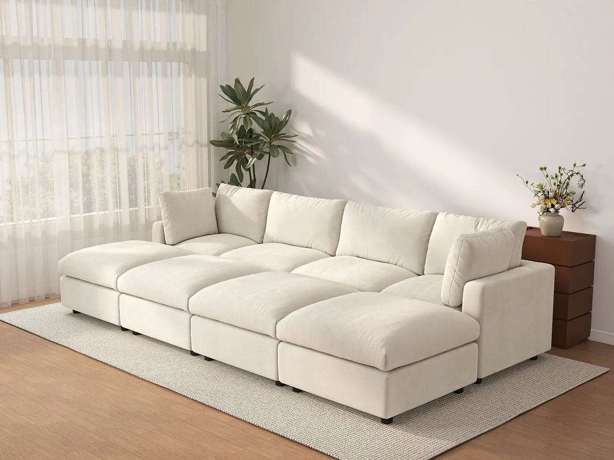 Deluxe Cloud 4-Seater Beige Open Space Pit Sectional | 8-Piece (Includes 4 Ottomans), Linen-Blend Chenille Fabric, Easy To Clean — product view 2