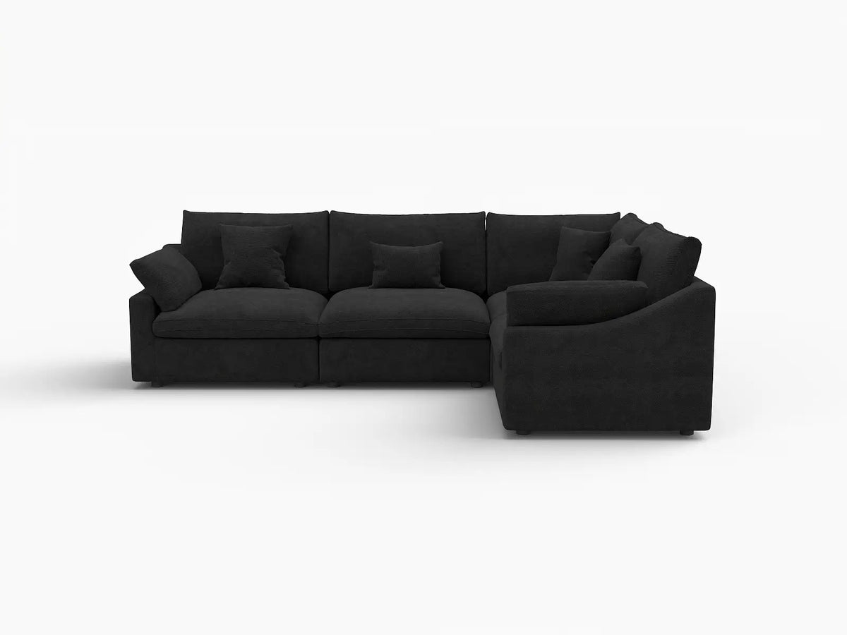 Deluxe Slope Cloud Sectional Sofa Covers | Black Chenille and Linen Sofa Cover for 4-Seater — product view 1