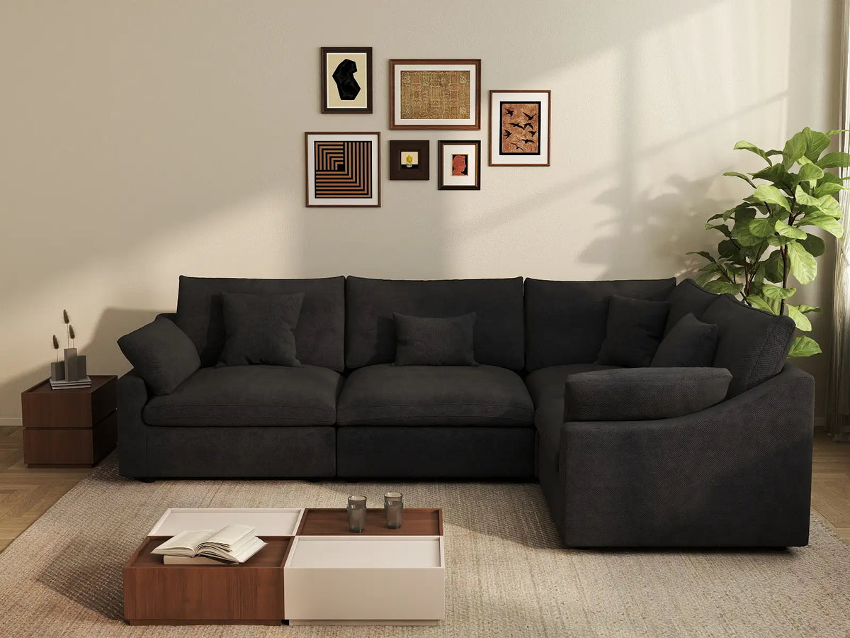 Deluxe Slope Cloud Sectional Sofa Covers | Black Chenille and Linen Sofa Cover for 4-Seater — product view 3