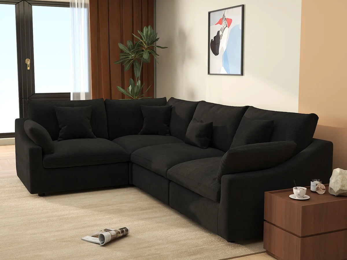 Deluxe Slope Cloud Sectional Sofa Covers | Black Chenille and Linen Sofa Cover for 4-Seater — product view 4