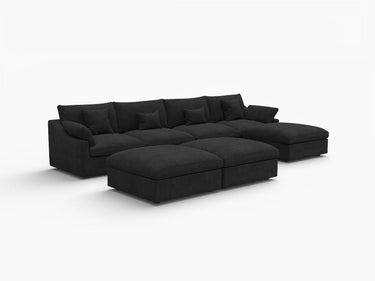 Deluxe Slope Cloud Sectional Sofa Covers | Black Chenille and Linen Sofa Cover for 4-Seater with 3-Ottomans