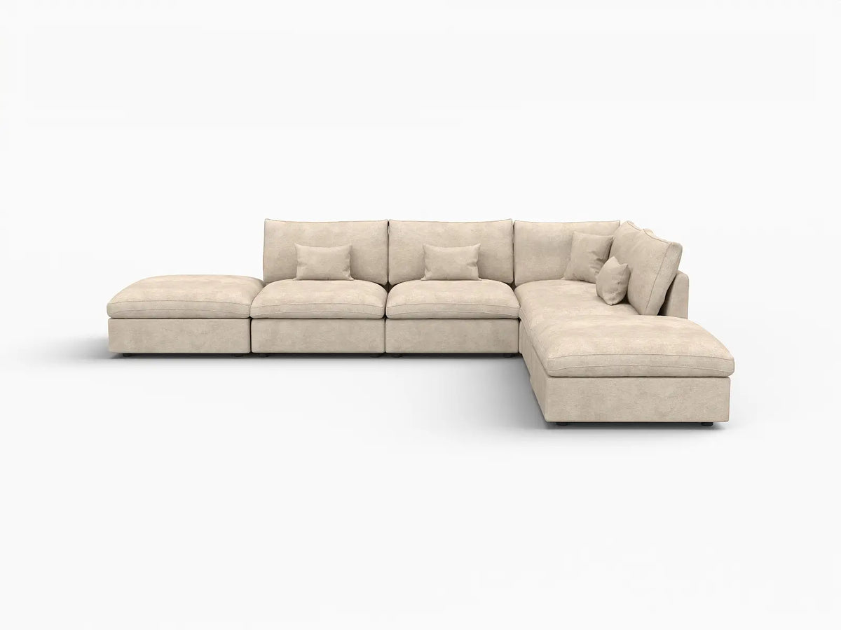 Deluxe Slope Cloud Sectional Sofa Covers | Khaki Chenille and Linen Sofa Cover for 4-Seater with 2-Ottomans — product view 1