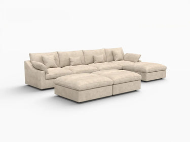 Deluxe Slope Cloud Sectional Sofa Covers | Khaki Chenille and Linen Sofa Cover for 4-Seater with 3-Ottomans