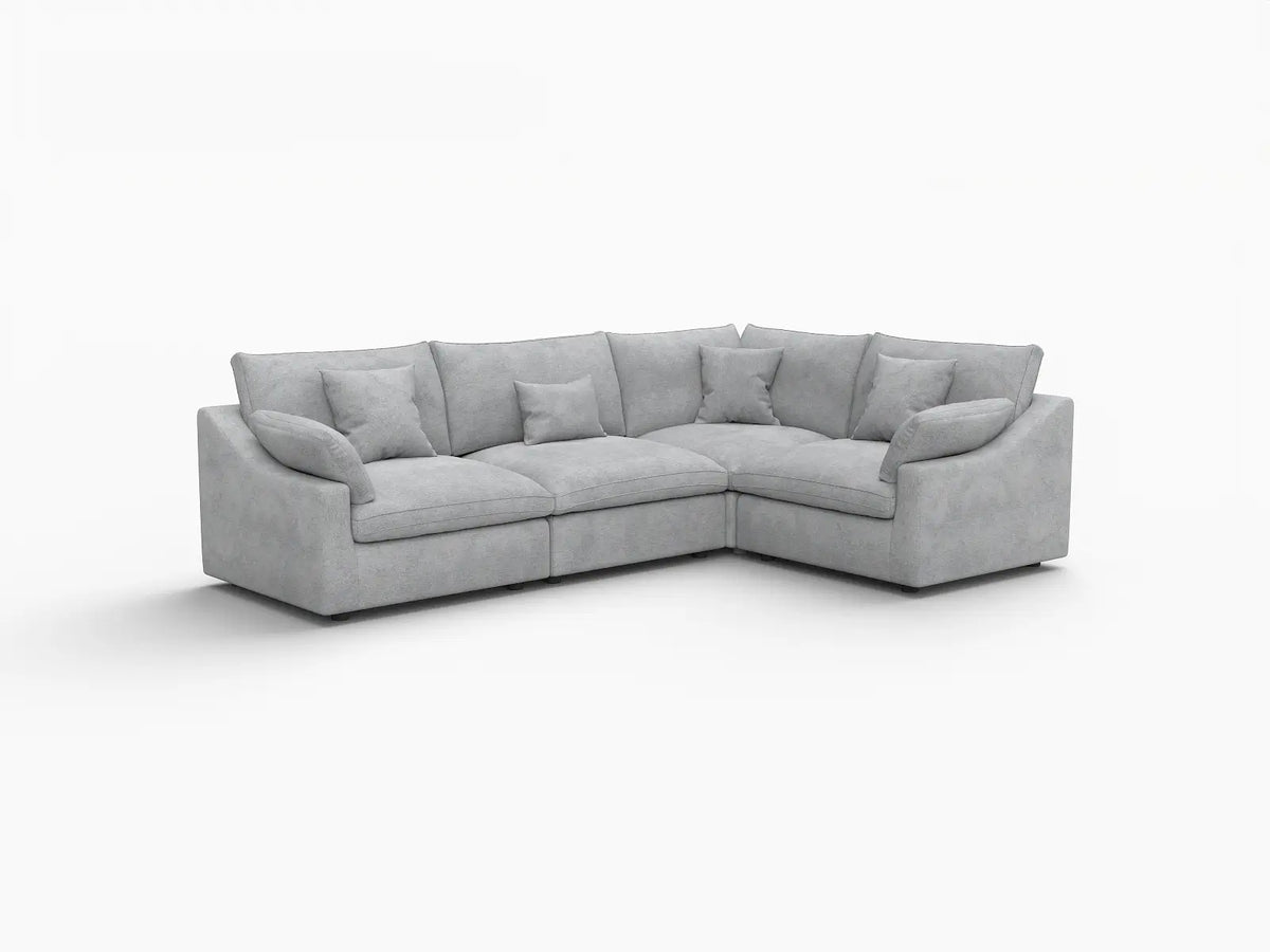 Deluxe Slope Cloud Sectional Sofa Covers | Light Grey Chenille and Linen Sofa Cover for 4-Seater — product view 2