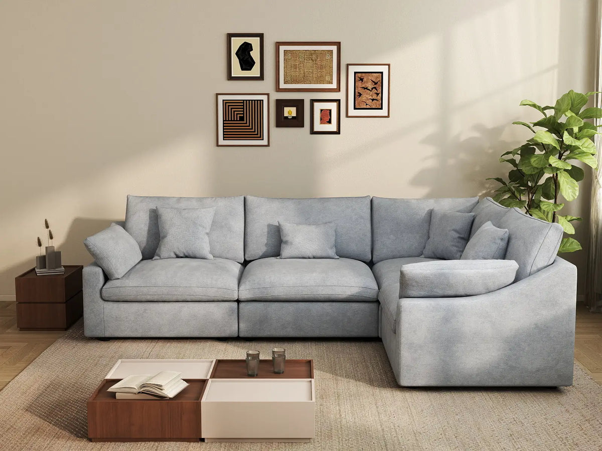 Deluxe Slope Cloud Sectional Sofa Covers | Light Grey Chenille and Linen Sofa Cover for 4-Seater — product view 3