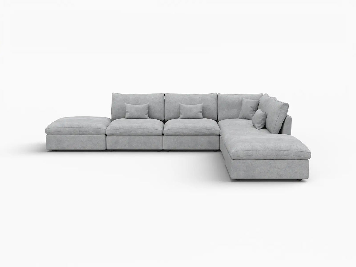 Deluxe Slope Cloud Sectional Sofa Covers | Light Grey Chenille and Linen Sofa Cover for 4-Seater with 2-Ottomans — product view 1