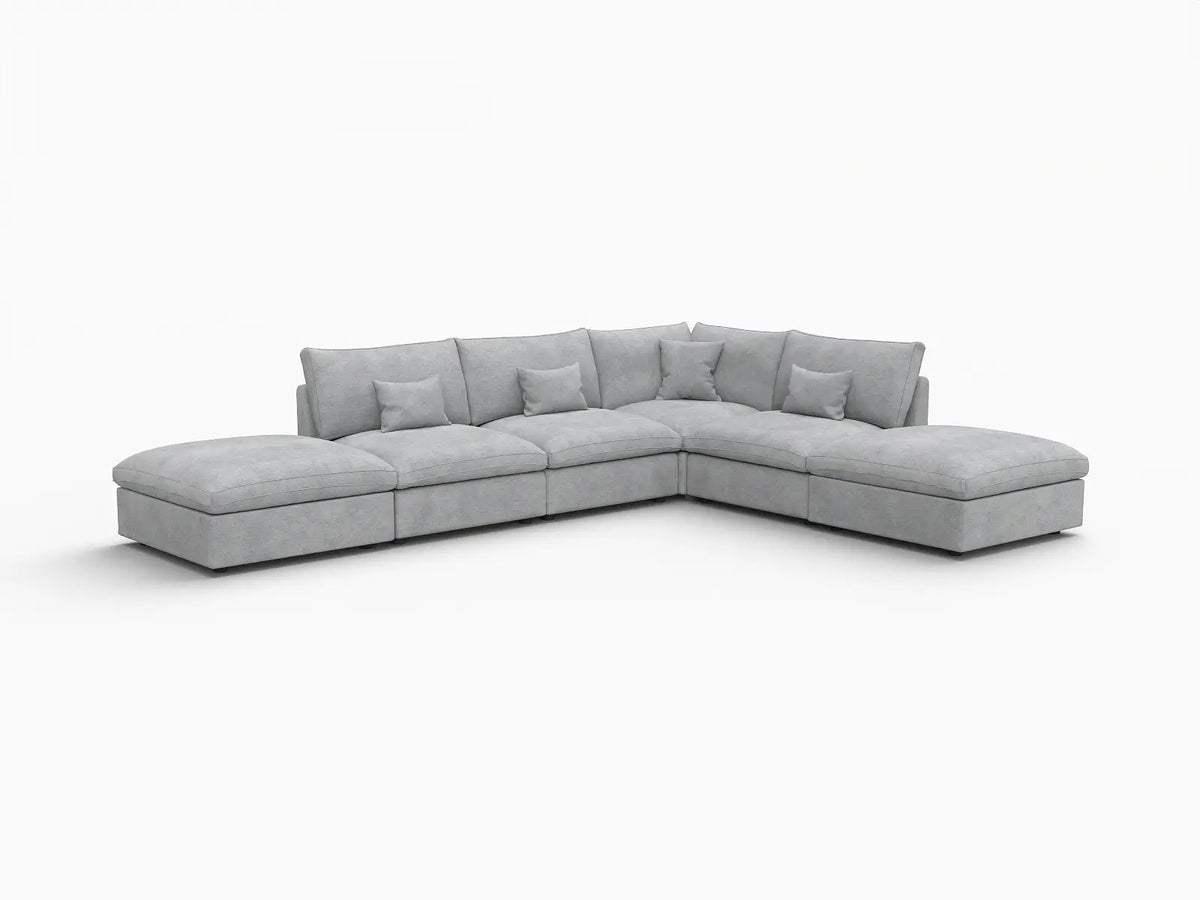 Deluxe Slope Cloud Sectional Sofa Covers | Light Grey Chenille and Linen Sofa Cover for 4-Seater with 2-Ottomans — product view 2