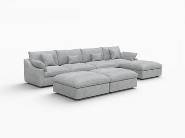 Deluxe Slope Cloud Sectional Sofa Covers | Light Grey Chenille and Linen Sofa Cover for 4-Seater with 3-Ottomans