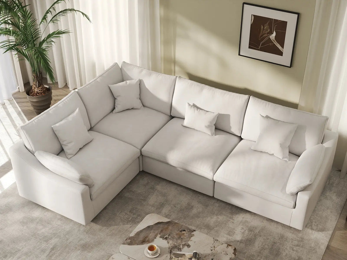 Deluxe Slope Cloud Sectional Sofa Covers | White Chenille and Linen Sofa Cover for 4-Seater — product view 4