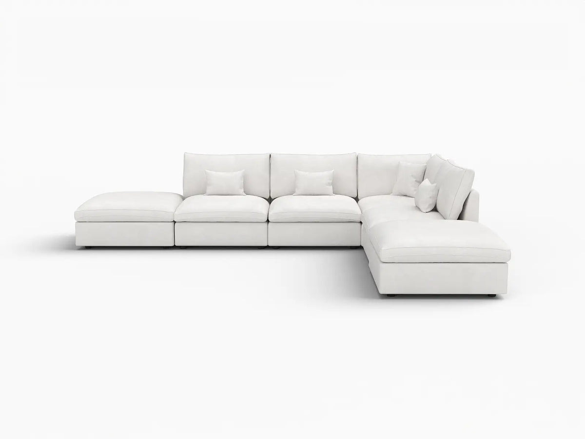 Deluxe Slope Cloud Sectional Sofa Covers | White Chenille and Linen Sofa Cover for 4-Seater with 2-Ottomans — product view 1