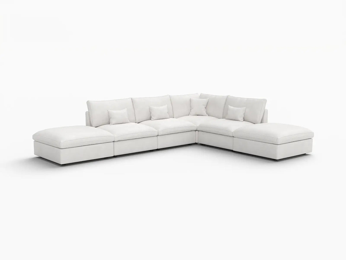 Deluxe Slope Cloud Sectional Sofa Covers | White Chenille and Linen Sofa Cover for 4-Seater with 2-Ottomans — product view 2