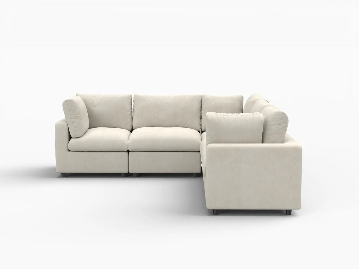 Deluxe Cloud 5-Seater Beige Large Space V-Shaped Sectional | 5-Piece, Linen-Blend Chenille Fabric, Easy To Clean — product view 7