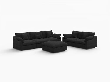Deluxe Slope Cloud Sectional Sofa Covers | Black Chenille and Linen Sofa Cover for 5-Seater with 1-Ottoman