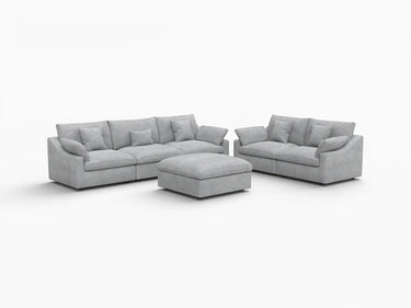 Deluxe Slope Cloud Sectional Sofa Covers | Light Grey Chenille and Linen Sofa Cover for 5-Seater with 1-Ottoman